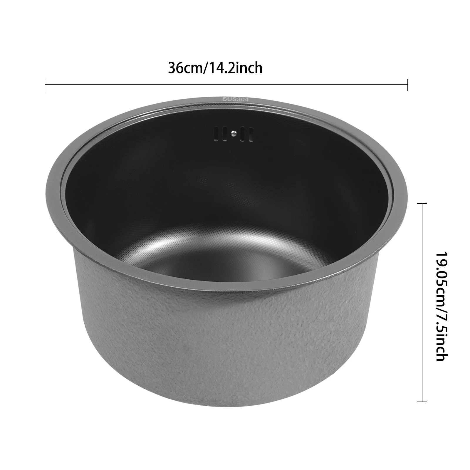 Runde Küchenspüle 14,2x7,5 Zoll, Einzelbecken-Spüle aus 304 Edelstahl mit Sieb, Nano-Beschichtung für Wohnmobil-Bar – Detail 5