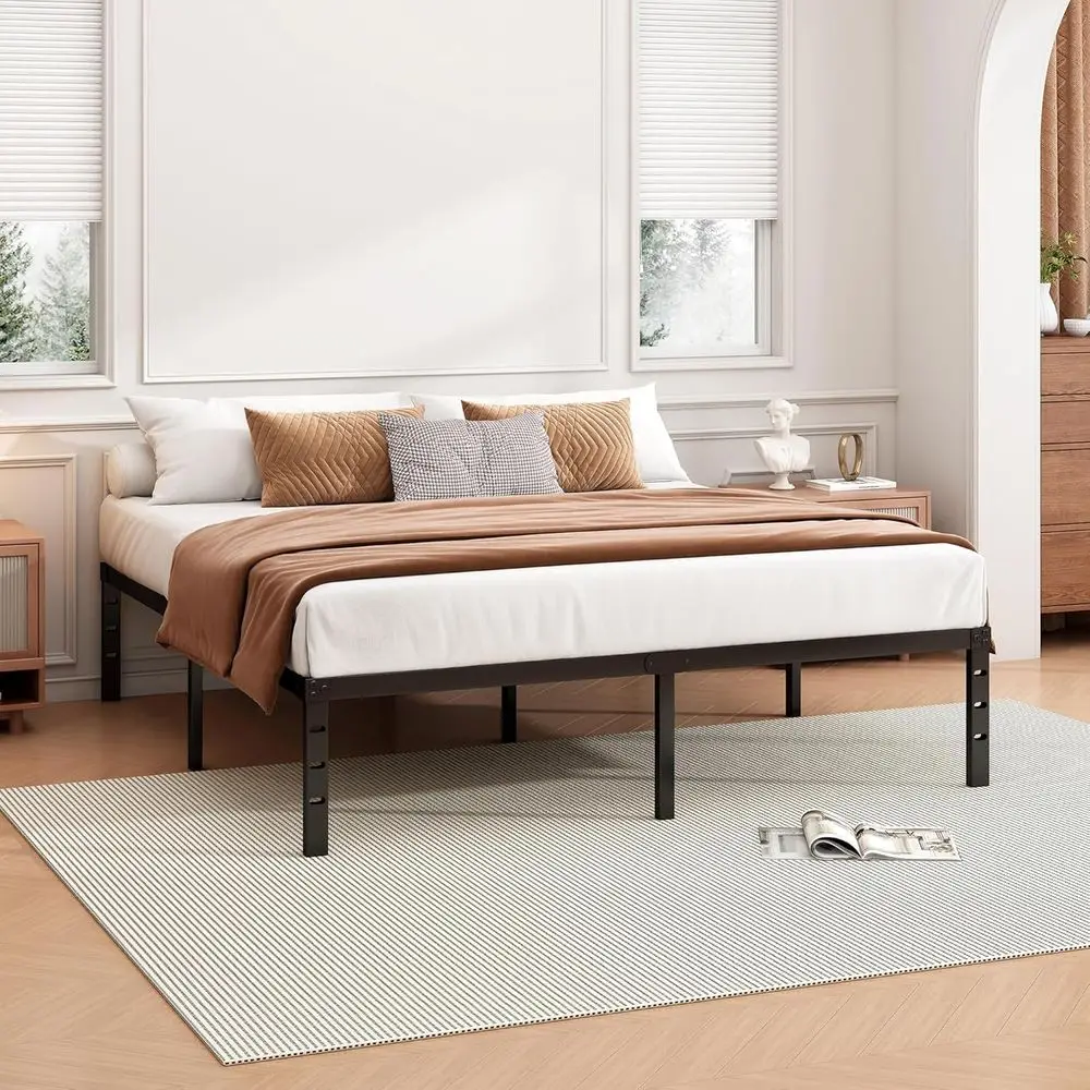 Sturdy 18 Metal Full Bed Frame - No Box Spring Needed, Easy Assembly, Heavy Duty, Strong Support, Underbed Storage, Black