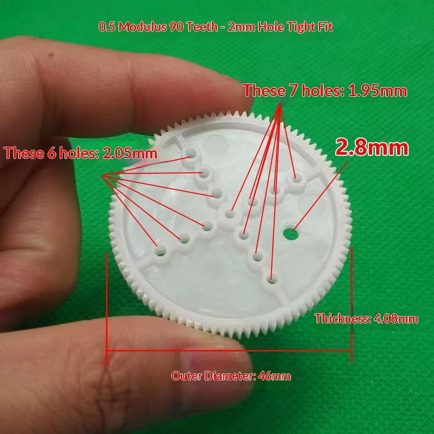 902A 30pcs 0.5 module plastic single-layer gear, POM material, 90 teeth, disc large gear with 2mm hole, scientific toy parts