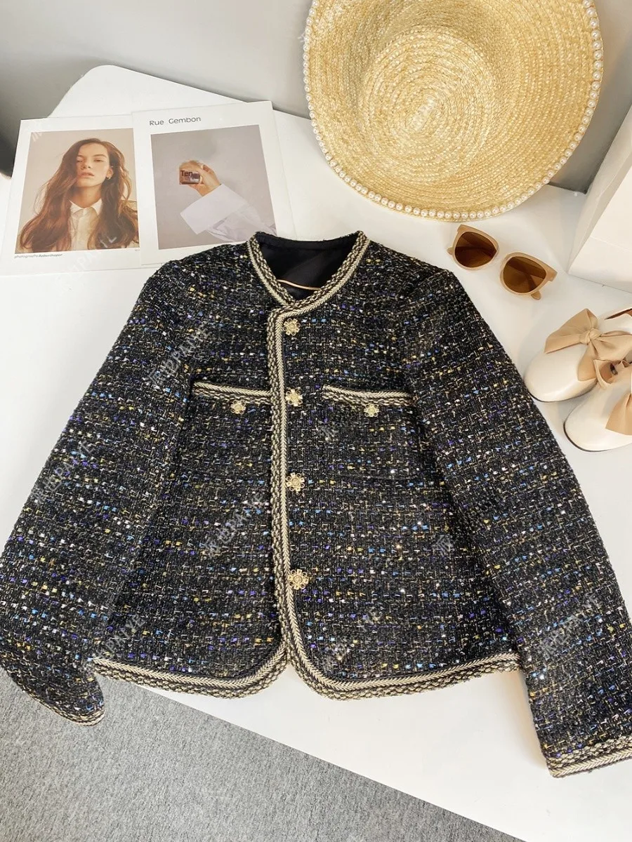 

Новый женский твидовый костюм Bla Sequin Small Fraance Sle для осени и зимы, элегантный деловой стиль A7337