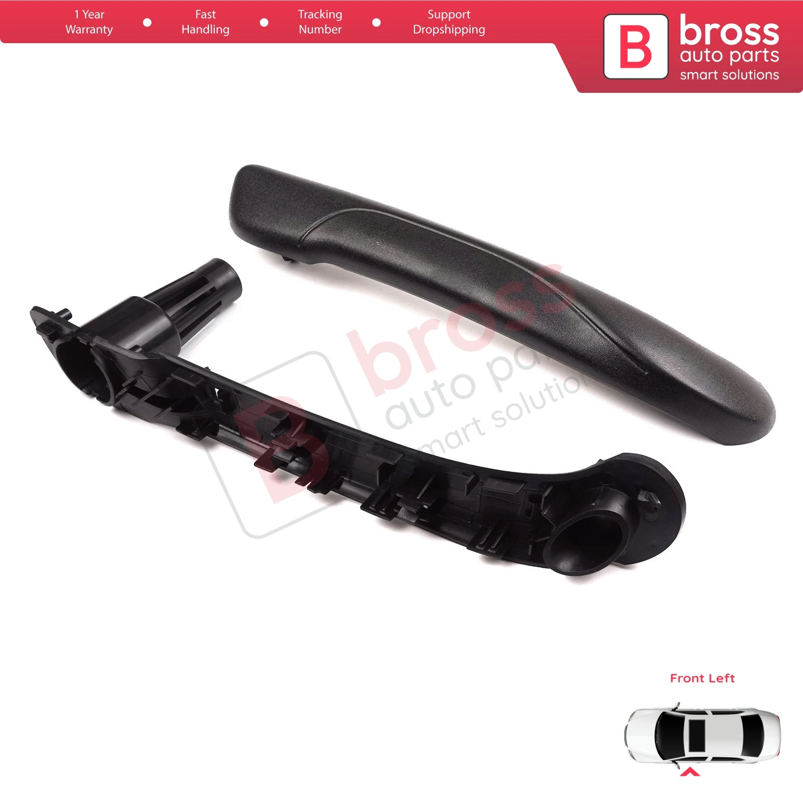 BDP1331-1 Front Left Inner Door Handle Grip Black for Renault Kangoo MK2 Citan W415 NV250 2007-2021 8200548971