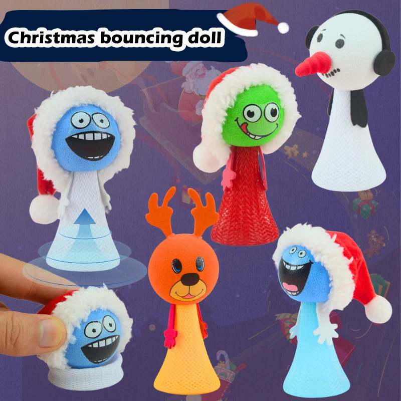 5Pcs/bag New Creative Christmas Bouncing Little Man Children's Finger Toys Funny Bouncing Elf Stress Relief Toy Kid Holiday Gift