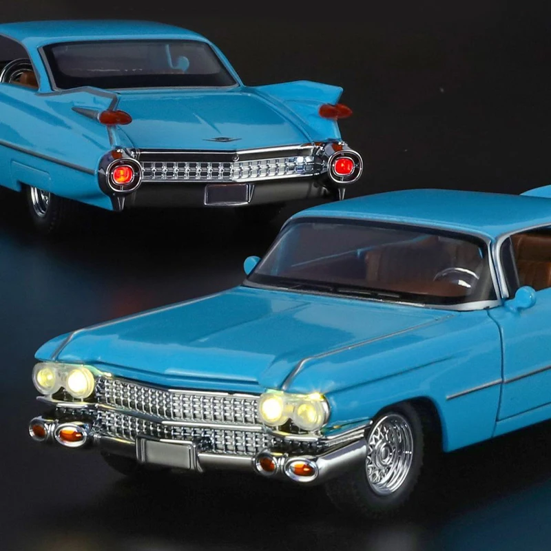 Coche modelo Retro de aleación de Zinc a escala 1/32, sonido y luz, puertas que se pueden abrir, regalo de cumpleaños para niños