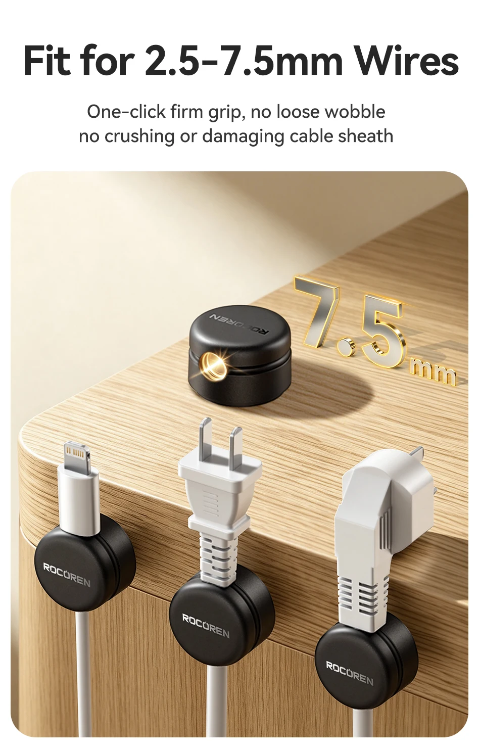 Rocoren Drehbare Magnetische Kabelklemme, Glatter Verstellbarer Kabelhalter für Unter dem Tisch, Kabelmanagement-Organizer – Detail 9