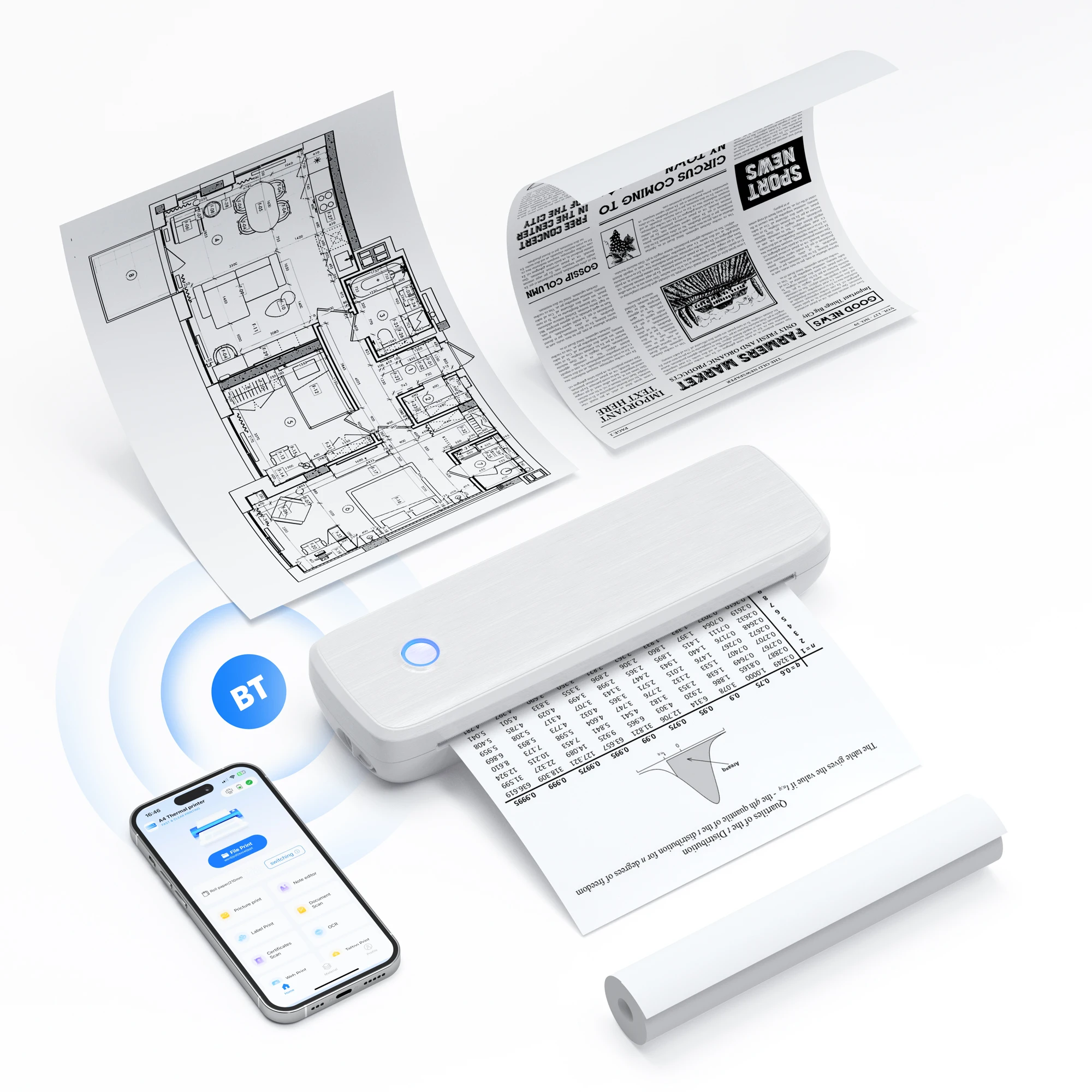 Ink-less A4 Thermal Printer Mini Portable Design Print It Wherever You Go Save Space & Cost Convenient Carry Upgraded Appearance