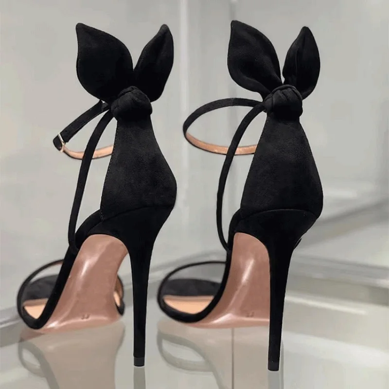 Summer Women Sexy Bunny Ear Sandals, Black Bow Summer 2024 New Open Toe Sexy Line Belt Party Heels, Women\'s Shoes