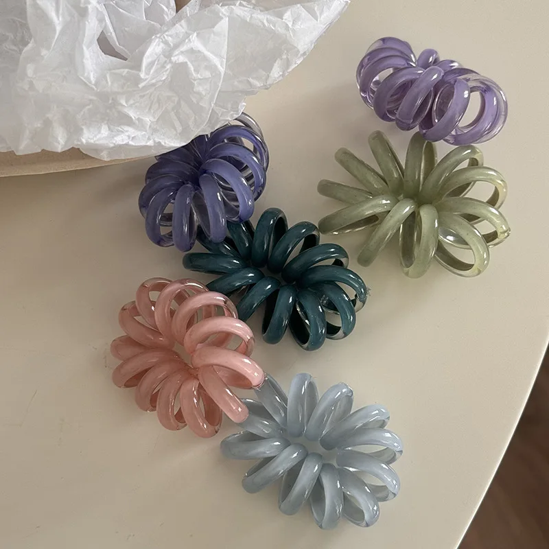 6pcs Women's candy-colored telephone cord hairband - highly elastic and durable hair string elastic band - ponytail hair tie