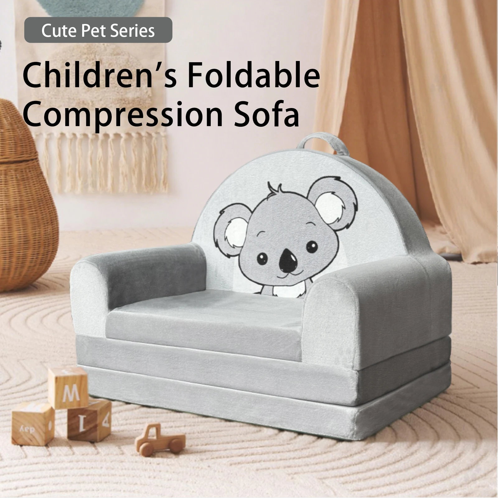 Custom Factory Koala Printed Cute Kids Sofa Compressed Playing Foldable Couch Bed Kids Sofa Chair For Playroom