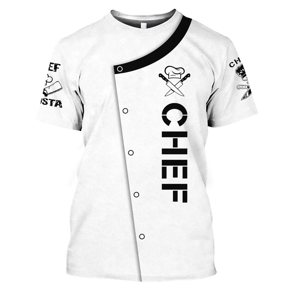 Summer Chef Series Pattern Men\'s T-shirt Hip Hop 3D Print Personality   Neck Short Sleeve  Fashion Clothes