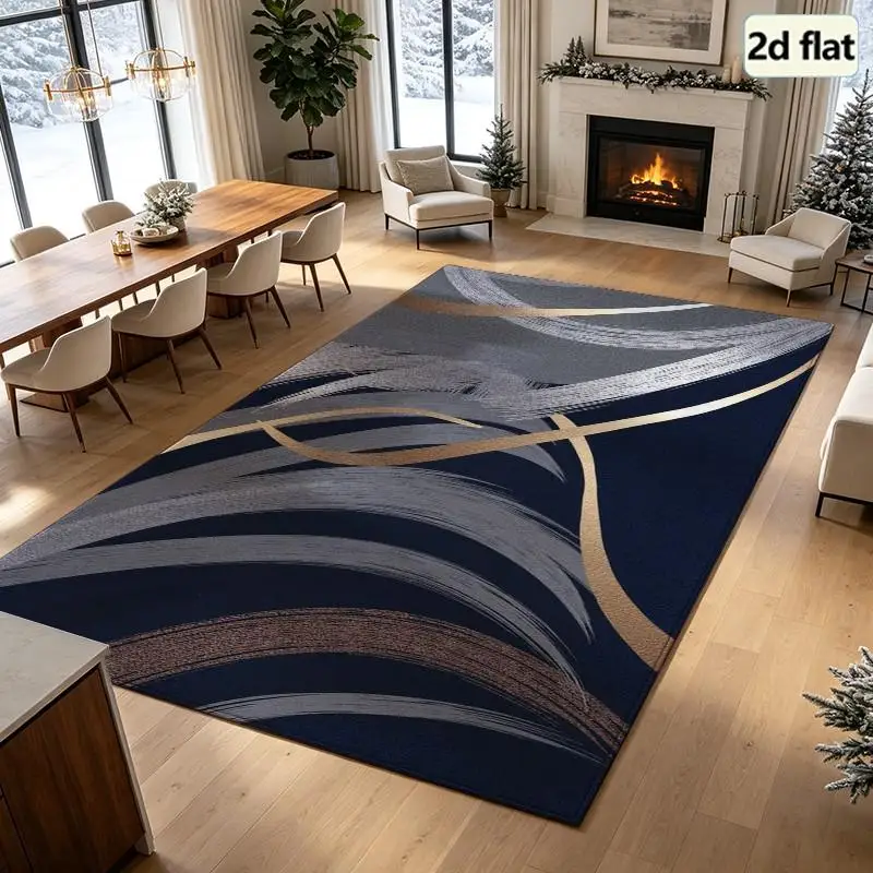 1PC Abstract Swirl Dark Blue Gray Gold Area Rug Outdoor Rug For Outdoor Front Door Rugs Small Living Room Rugs Modern Washable Rug Western Home Decor Outdoor Office Bathroom Entryway