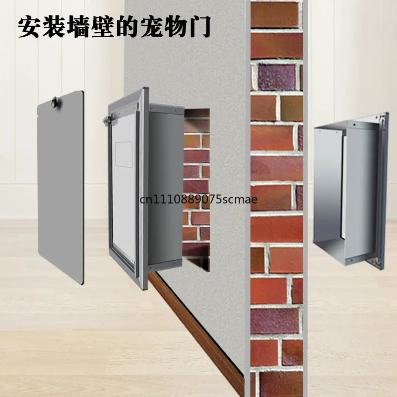 Wall Mount Aluminum Alloy Dog Door, Auto Reset Anti-Scratch Pet Door for Free In & Out，32.5*51.8*12.5cm