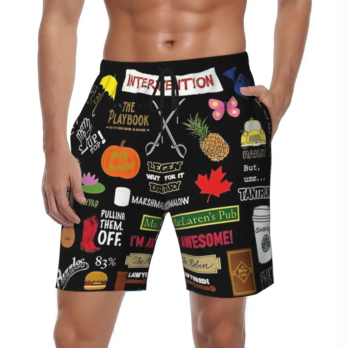 

Летние шорты для мужчин, друзей, ТВ-шоу, спортивная одежда «Как я встретил вашу маму», пляжные шорты с узором, Гавайские плавки