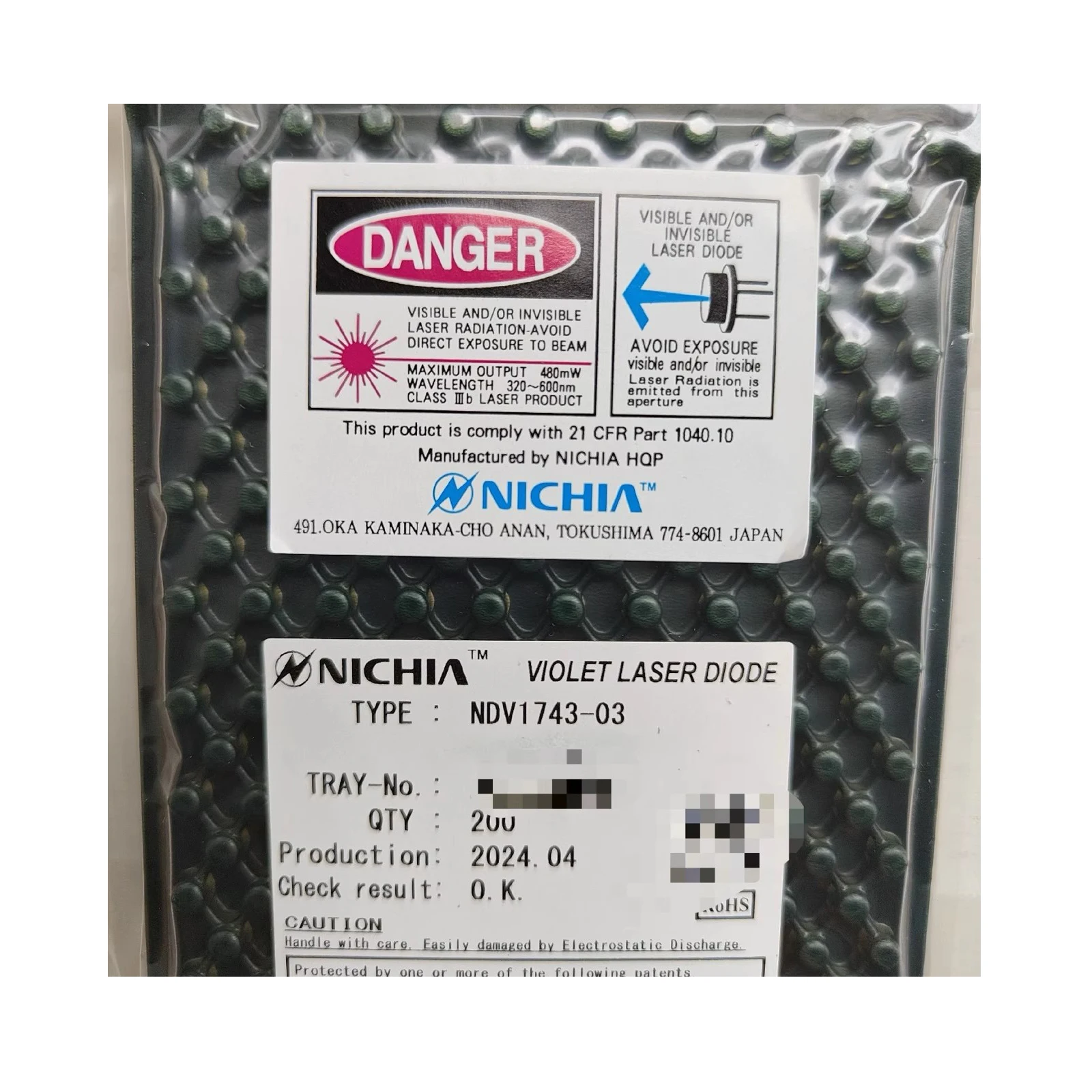 3PC NICHIA 405nm 65mw NDV1743-03 3.8mm M Pin LD Violet Light Laser Diode with PD