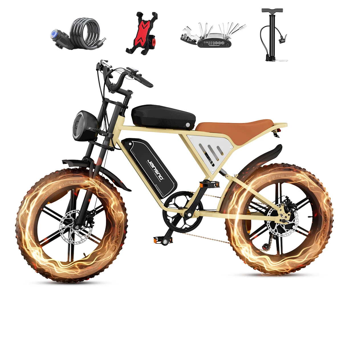 JANSNO X70 Electric Bicycle 750W Powerful Motor 48V34AH Dual Lithium Battery Aldult Electric Bike 20*4.0-In Fat Tire Snow E-bike