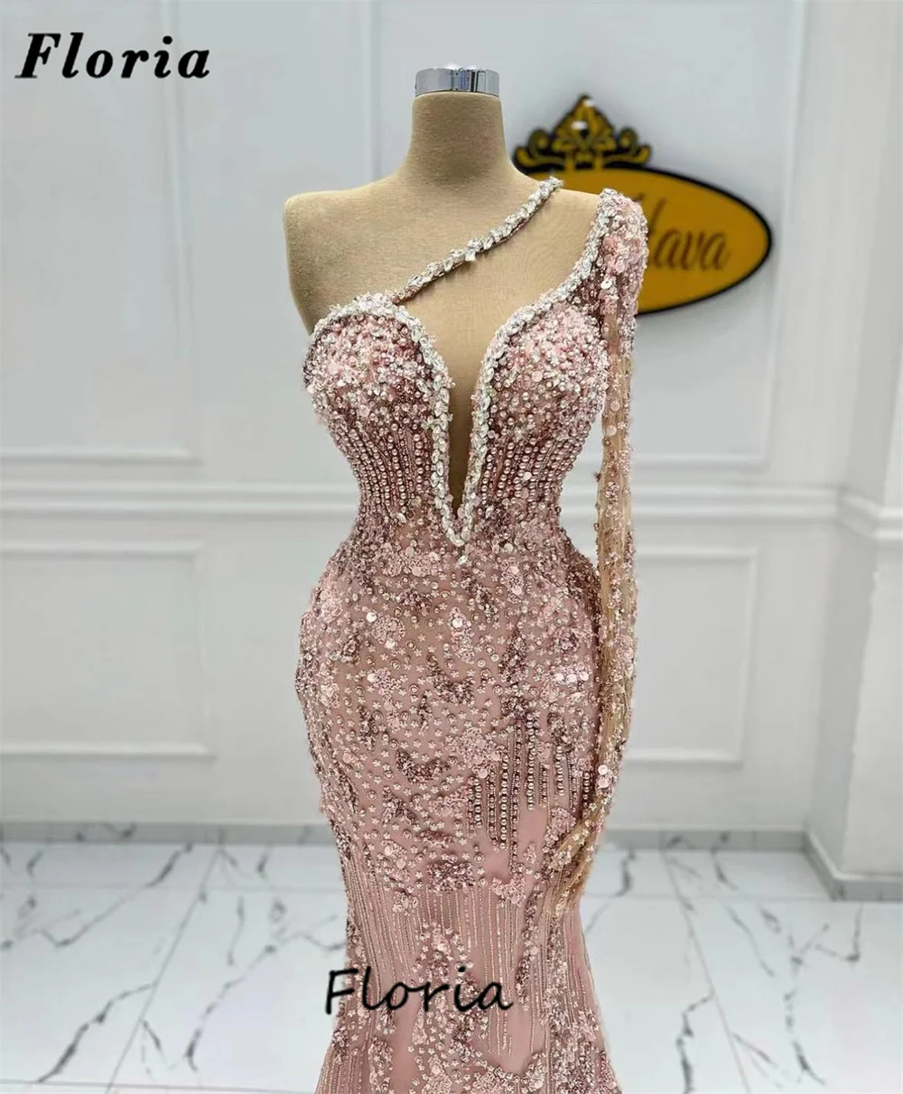 Aso Ebi-vestidos de graduación con cuentas árabes para mujer, vestido de un hombro para ocasiones especiales, vestido elegante con cristales, vestido de fiesta de noche para bodas