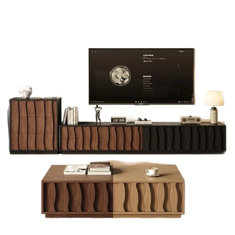 

Medieval style new living room TV cabinet side cabinet coffee table small apartment combination storage cabinet integrated floor