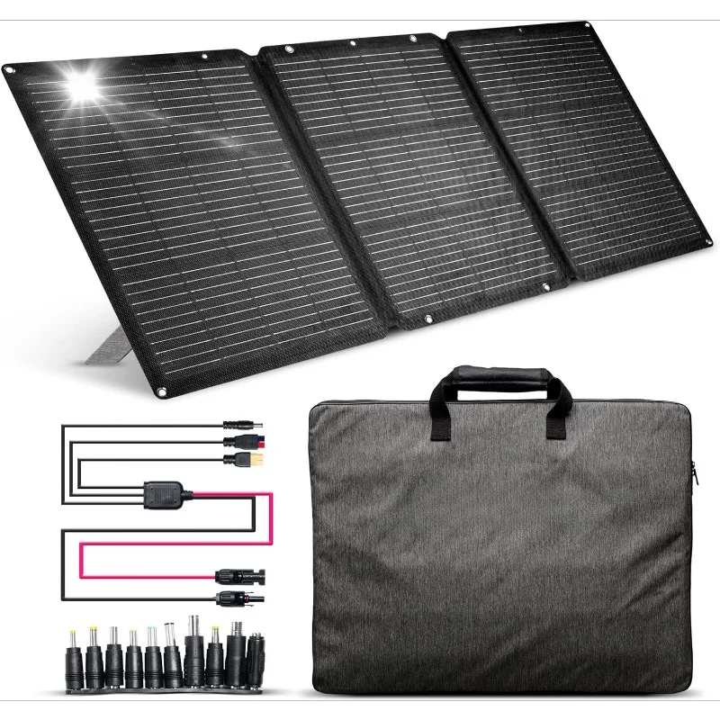 Panel solar portátil plegable con soportes, resistente al agua para generador de central eléctrica, batería y exteriores, fuera de la red, Camping, RV