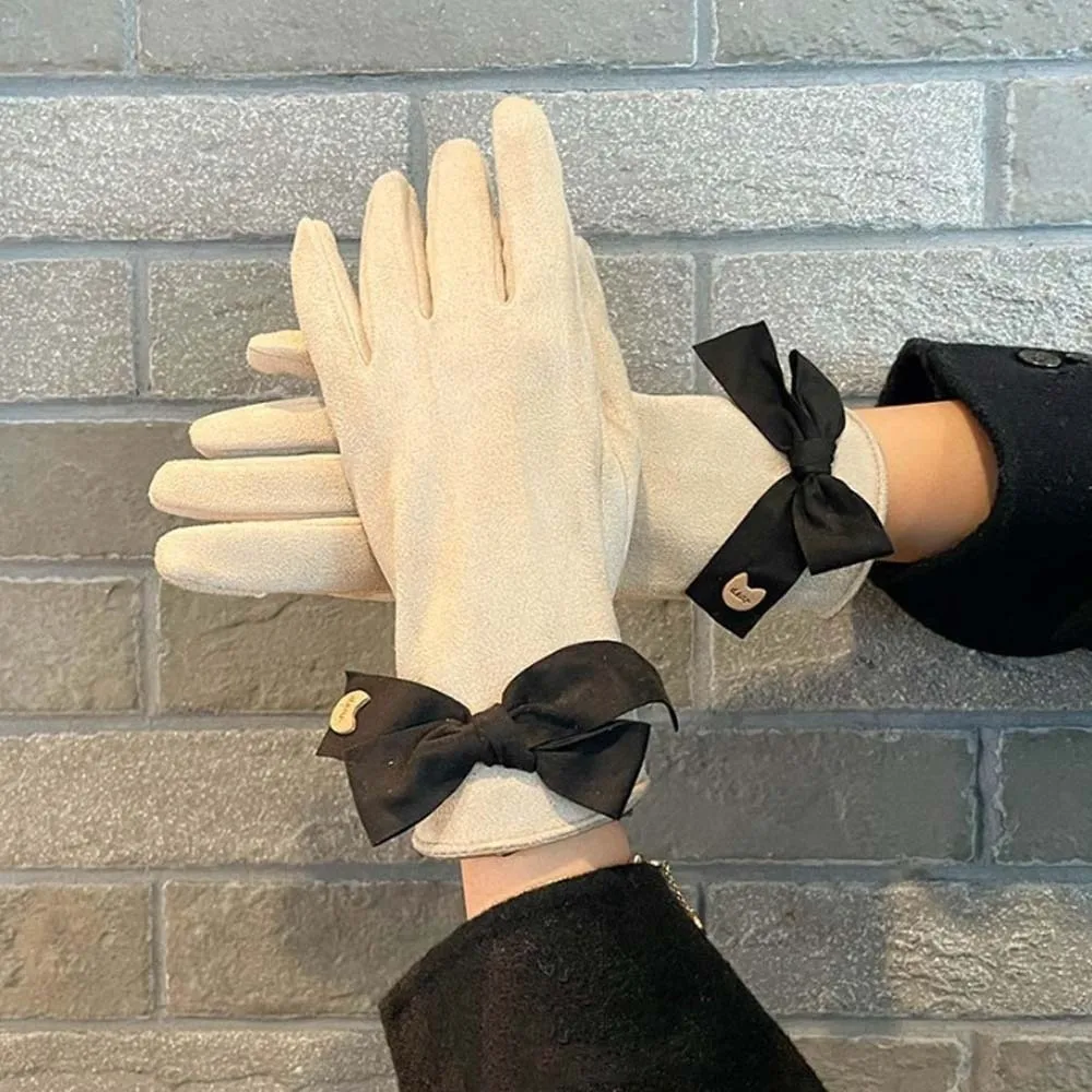 

Gift 2 Finger Flip Gloves Soft Bow Thickened Suede Gloves Warmer Touch Screen Windproof Finger Mittens Skiing