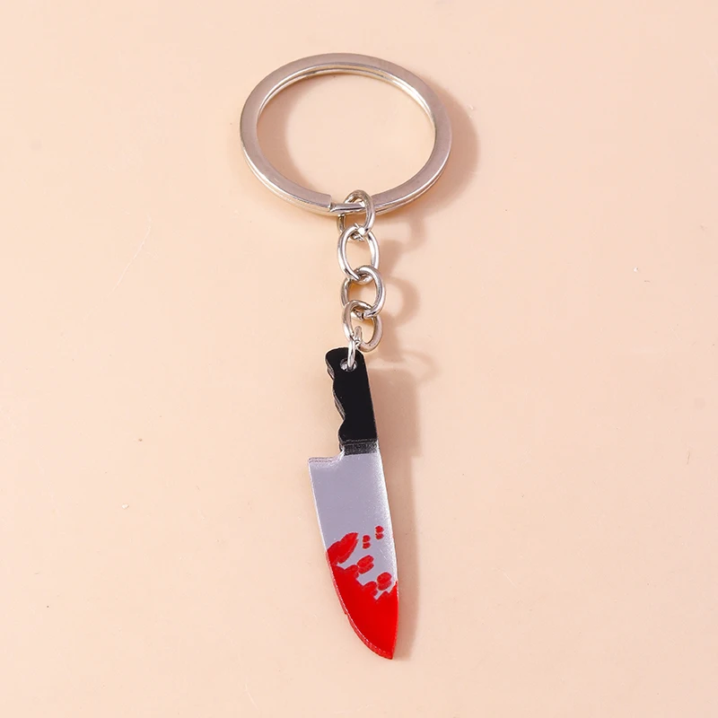 Aihua Resin Halloween Schlüsselanhänger mit blutigen Messern, Scheren, Äxten und Sägen für Halloween-Partys und Schmuckgeschenke – Detail 16
