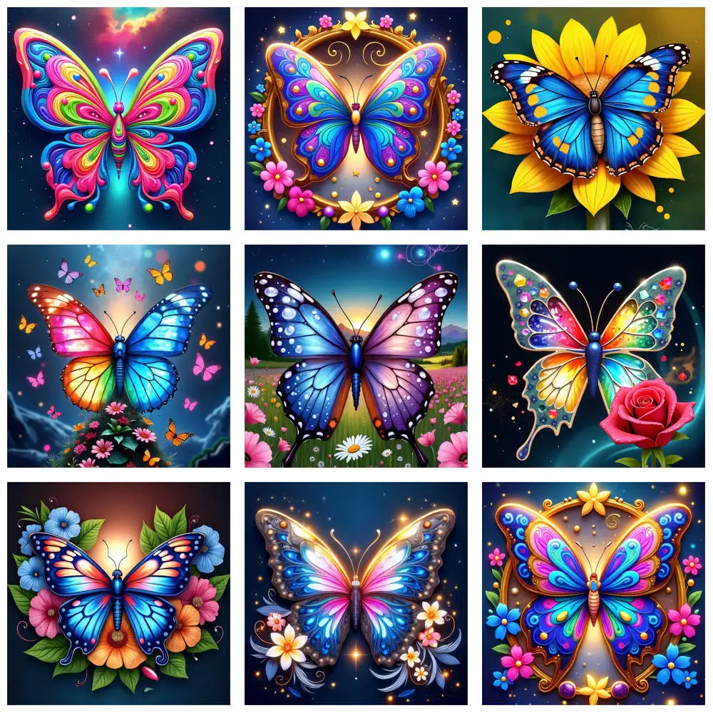 5D-Diamantgemälde zum Selbermachen, bunter abstrakter Schmetterling, Leinwand, funkelndes Strass-Kunst-Set, volle runde Diamant-Stickerei, Wände