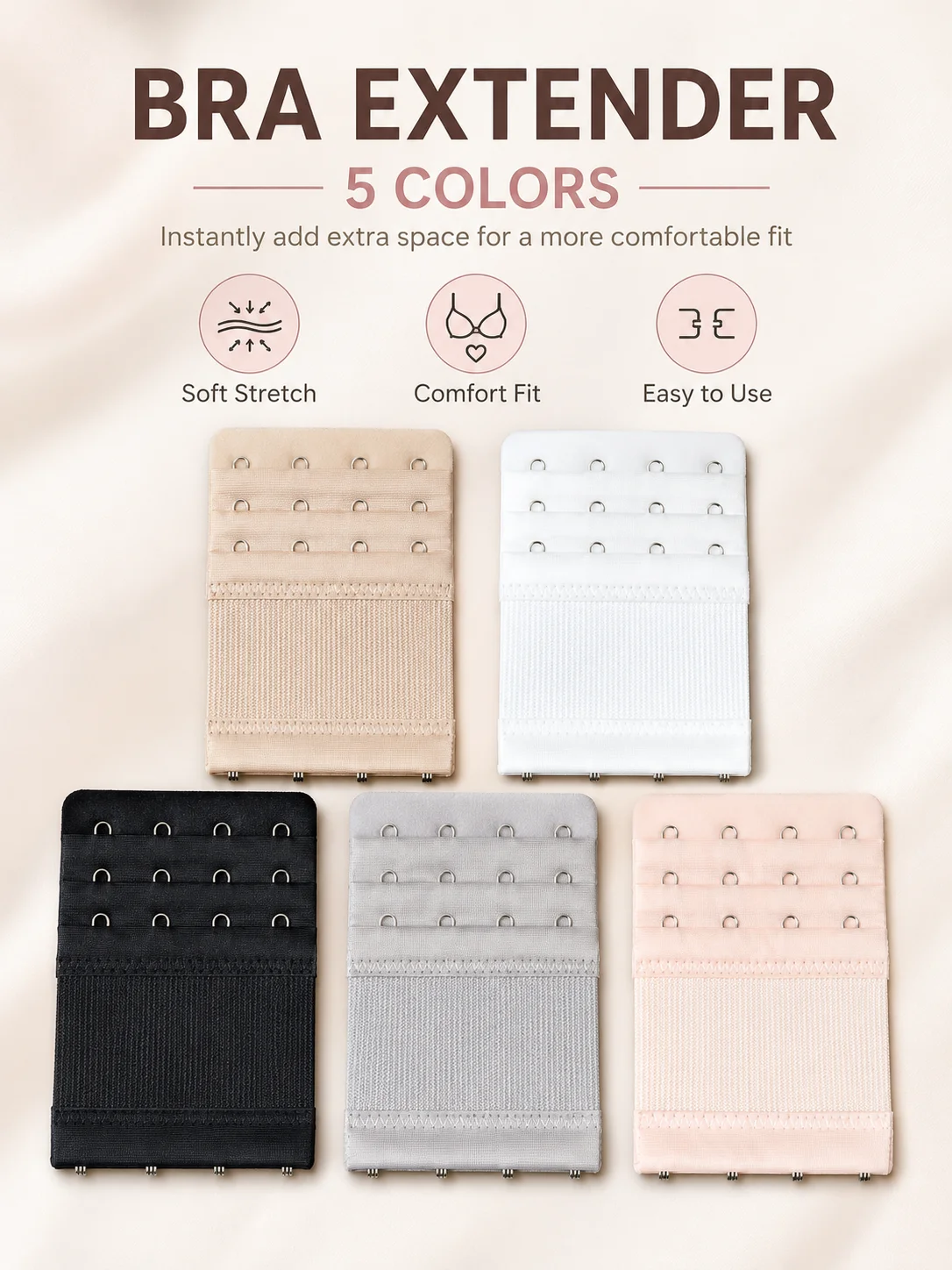 Colors Bra Extender 4 Rows 3 Hooks Soft Elastic Underwear Band Extension Strap Comfort Stretch Bra Hook Extender For Women Unde