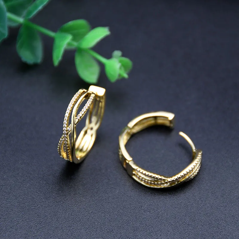 Fahion Women Jewelry Gold Plated Copper CZ Paved Large Round Huggie Hoop Earrings for Women Girl