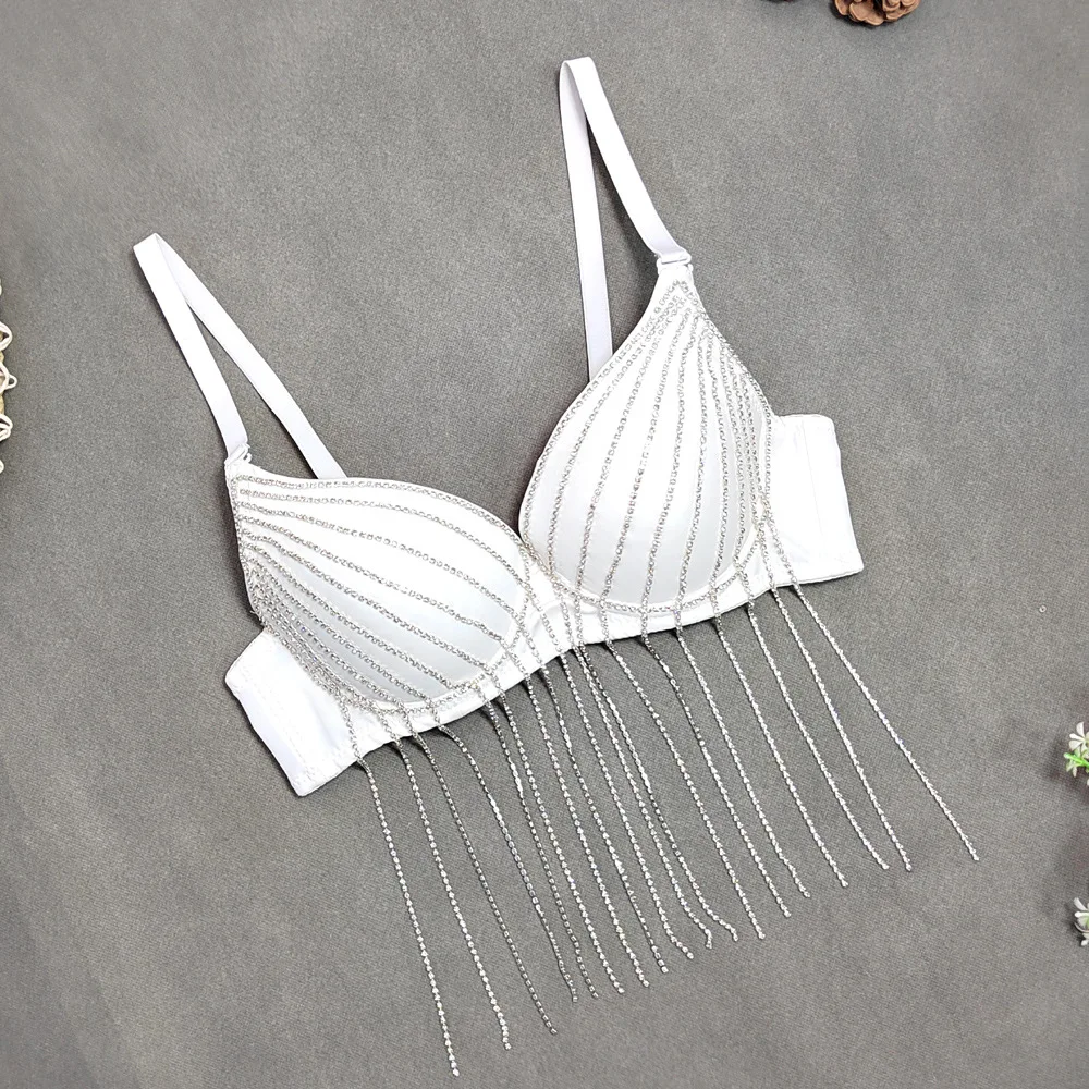 Personalizado feminino adulto strass borla suspender bela volta sem alças boate estilo de palco puro desejo sexy sutiã traje