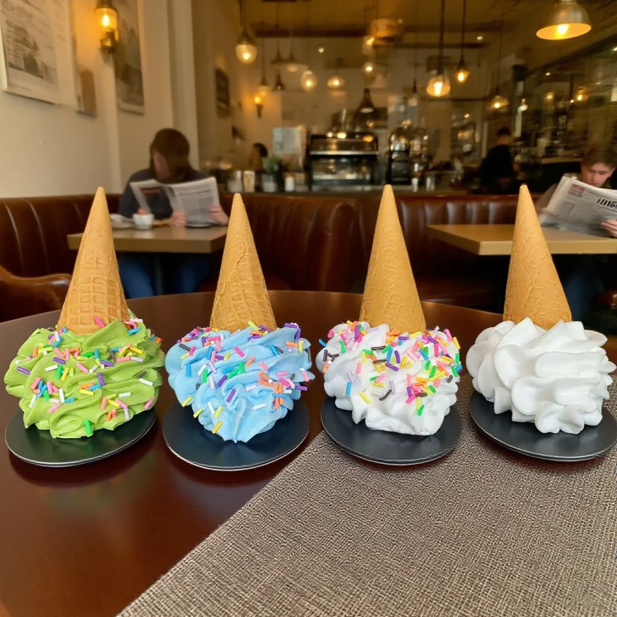 Ultra-realistisches gefälschtes gefallenes Eiscreme-Modell, lebensechte, fallende, geschmolzene Dessert-Requisite für Streichgeschenke, TikTok-Viervideos, Fotografie – Detail 1