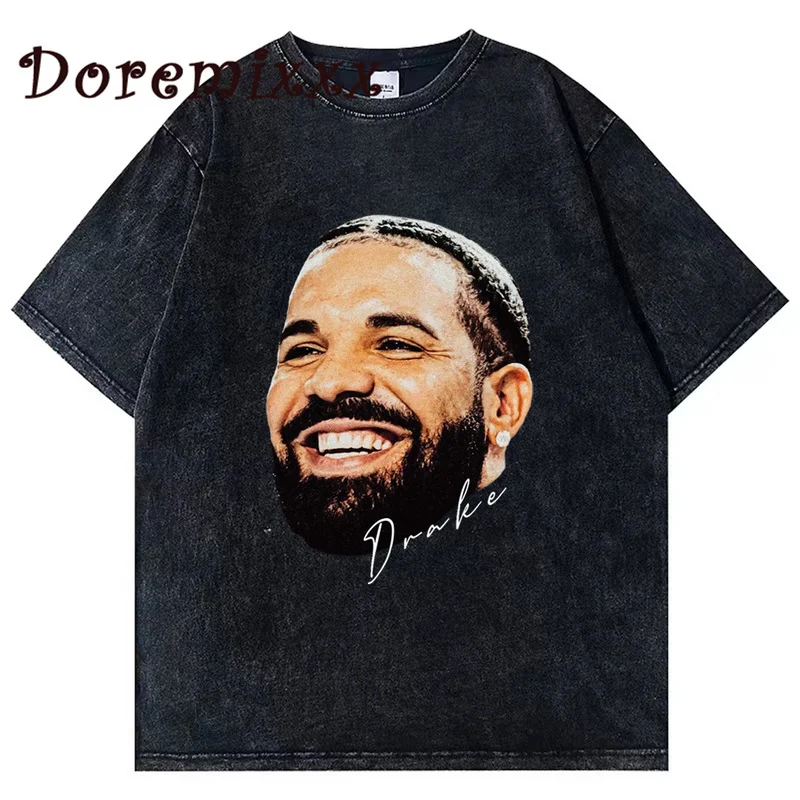 

Washed Tshirt DRAKE Graphic T-shirt Fashion Men Women Hip Hop Rapper Tshirt Male Oversized Tee Shirt Streetwear Cotton Unisex