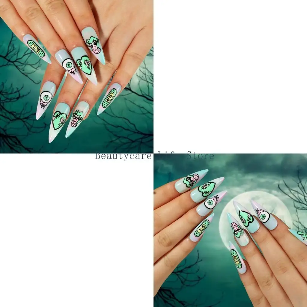 652C 24Pcs/set Press On Nails Halloween Grimace Ballet Full Cover False Nails Diy