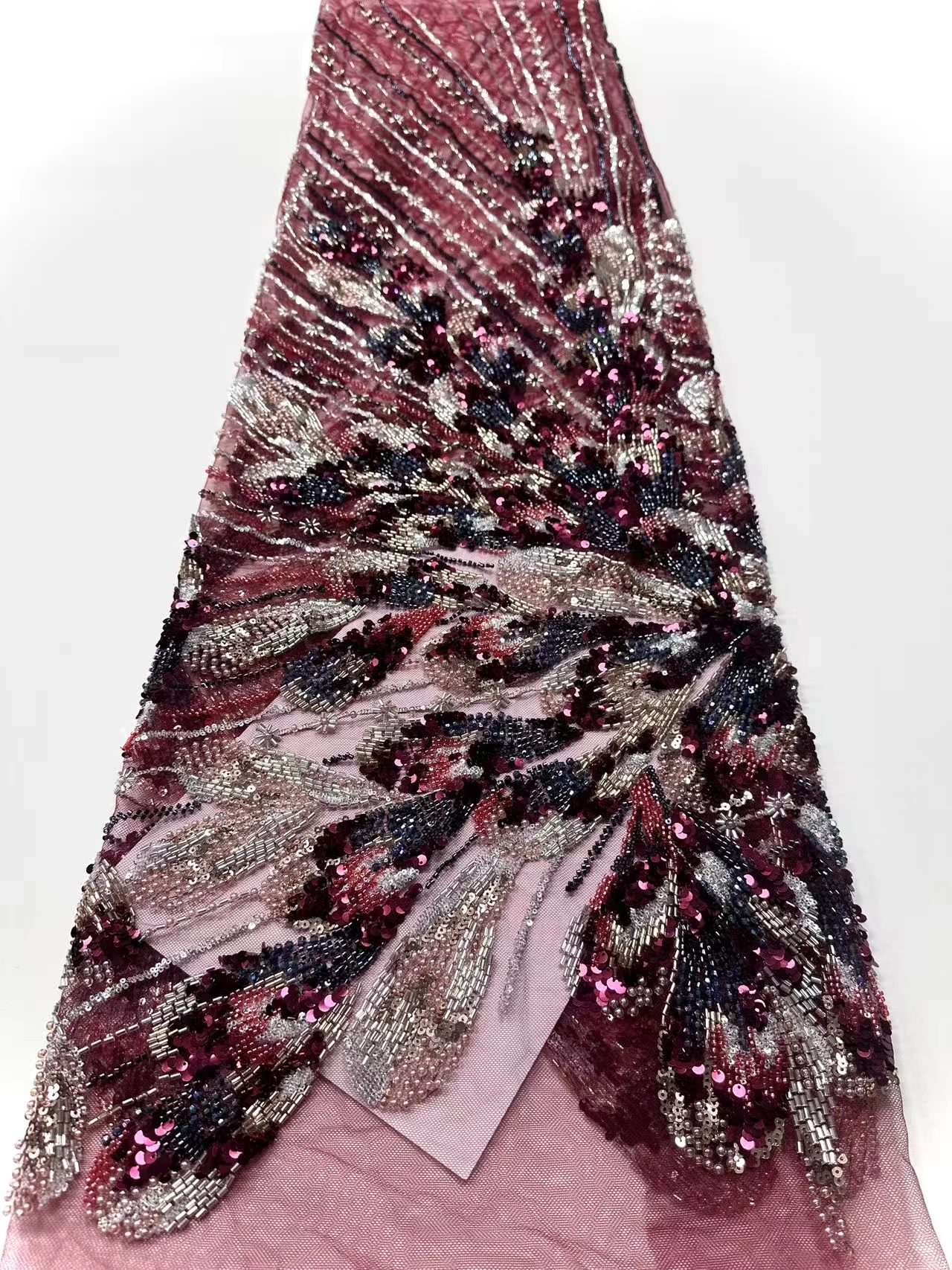 African Handmade Heavy Beaded Mesh Lace Fabric 5 Yards Luxury French Sequin Lace Fabric for Women's Party Dress Sewing SZ1425