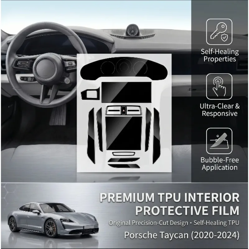 Защитная пленка из ТПУ для PORSCHE Taycan 2020-2024, панель коробки передач, навигационный экран, автомобильный интерьер, наклейка против царапин