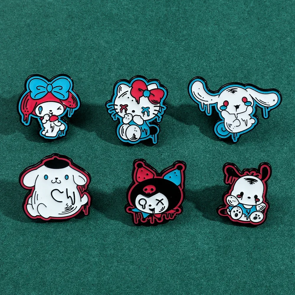 Sanrio Esmalte Broche, Demônio Olá Kitty, Abóbora, Kuromi, Pompompurin, Emblema de Metal, Mochila Halloween, Roupas Jóias, 6 pcs