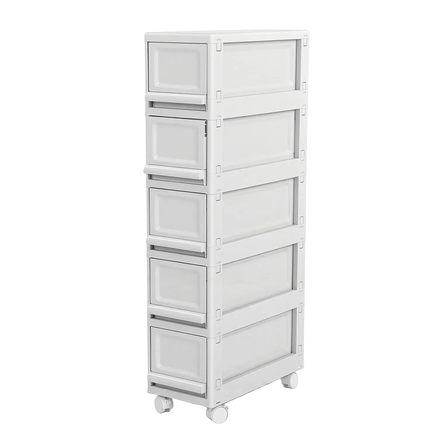 Slim PP Storage Cabinet with 4 Locking Wheels for Bathroom Kitchen Living Room, 5-Tier, Customized