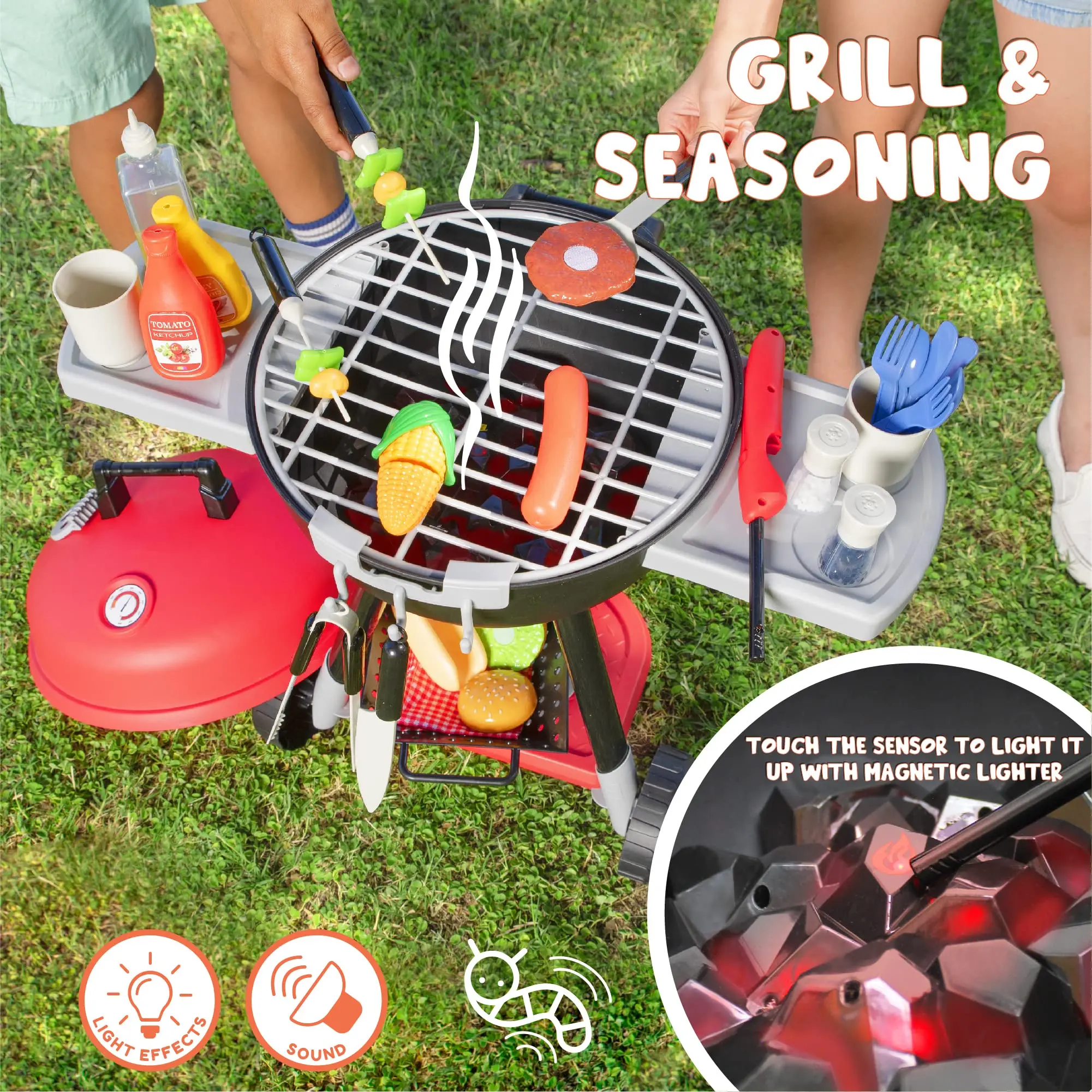 Juego de parrilla para barbacoa, juego de parrilla para barbacoa de juguete de 25 piezas para niños, incluye accesorios y comida para jugar, edades de 3 años en adelante, regalos de navidad