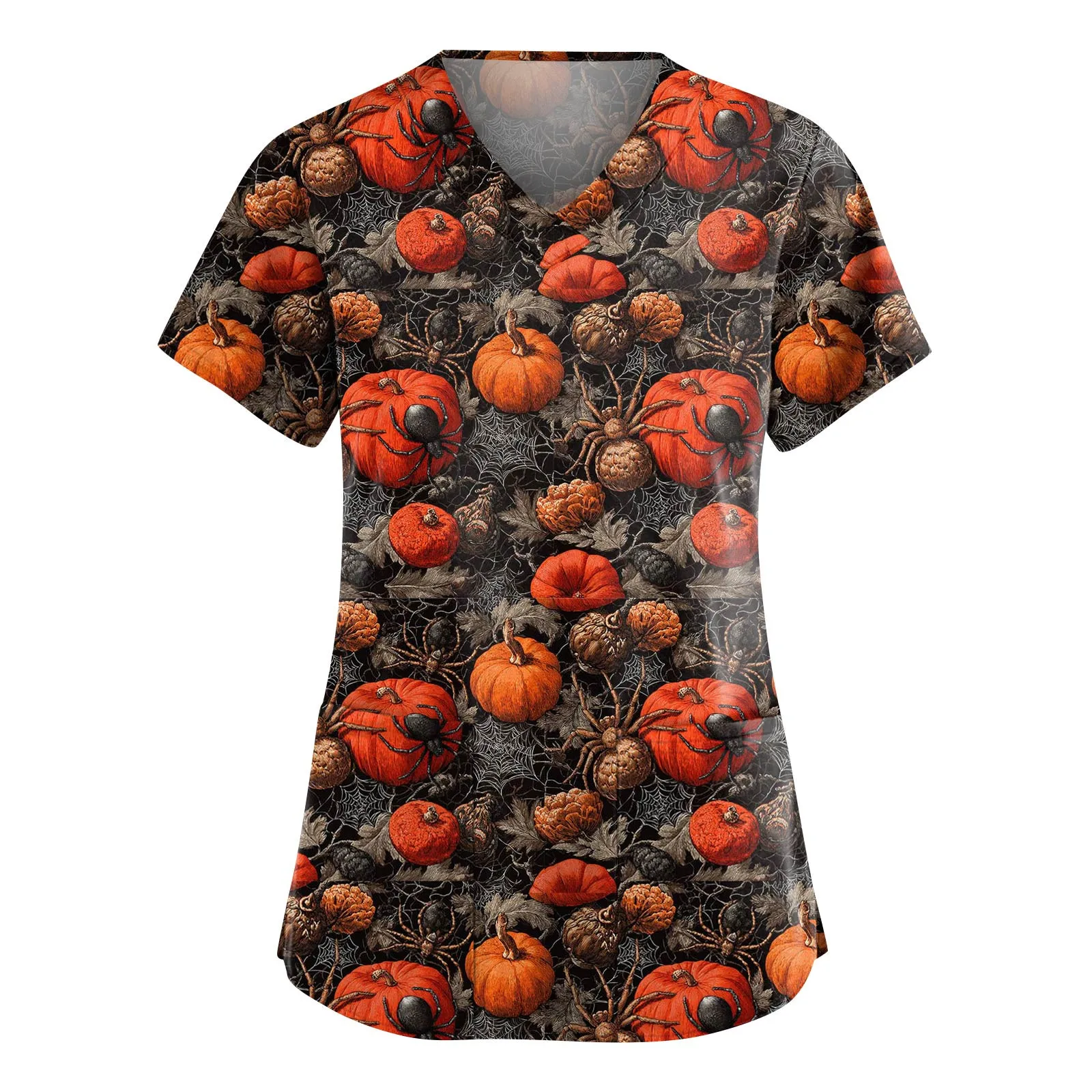 Women'S Fashion V-Neck Short Sleeve Overalls With Pockets Halloween Printed Tops Apparel Y2k Clothes Roupas Femininas Ropa Mujer