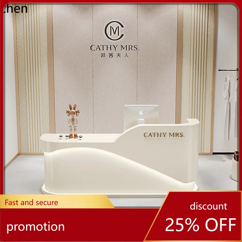 

CZ Cream Style Bar Counter Lacquered Reception Cabinet Clothing Store Cash Register Counter