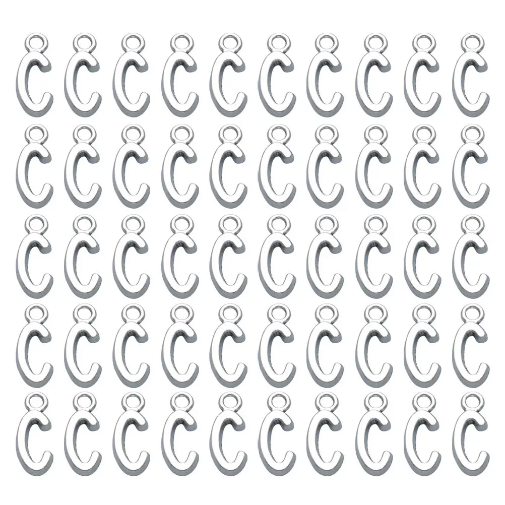 50 Pcs Necklace Diy Alphabet Charms Craft Making Letter for Blind Alloy Pendant Engravable Metal Small Silver
