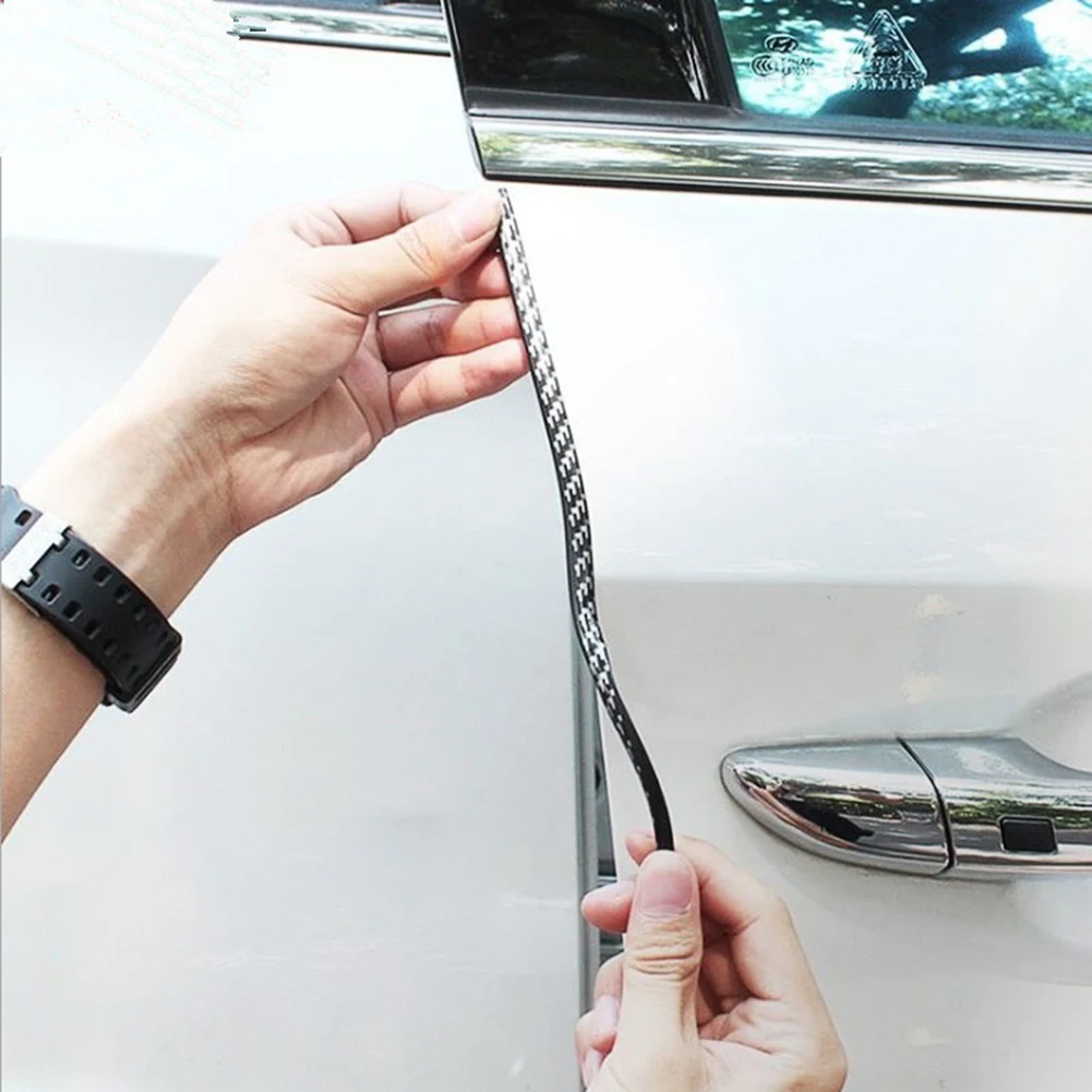 5m de fibra carbono porta do carro anti colisão tira pára guarnição borda protetor contra riscos tira vedação guarda estilo decoração do carro adesivo