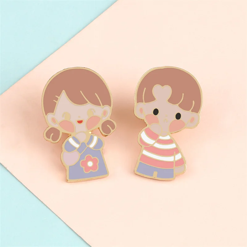 Boy and Girl Metal Lapel Pin Custom Lovers Cute Kawaii Brooches Bag Jackets Shirt Enamel Pins Badges Jewelry Gifts for Children