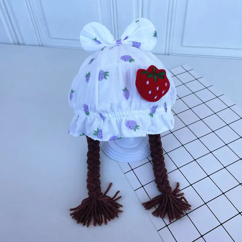 Gorros de peluca bonitos para niña, novedad de 2024, sombreros con estampado de fresa, apliques de piña y cereza, sombreros finos para bebé recién nacido, ropa para fotografía INS