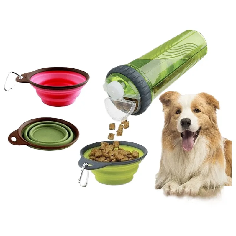 

Collapsible Dog Travel Bowl 2 in 1 Portable Pet Food Water Cup Foldable Dog Dish Outdoor Feeding Container for Puppy Cats
