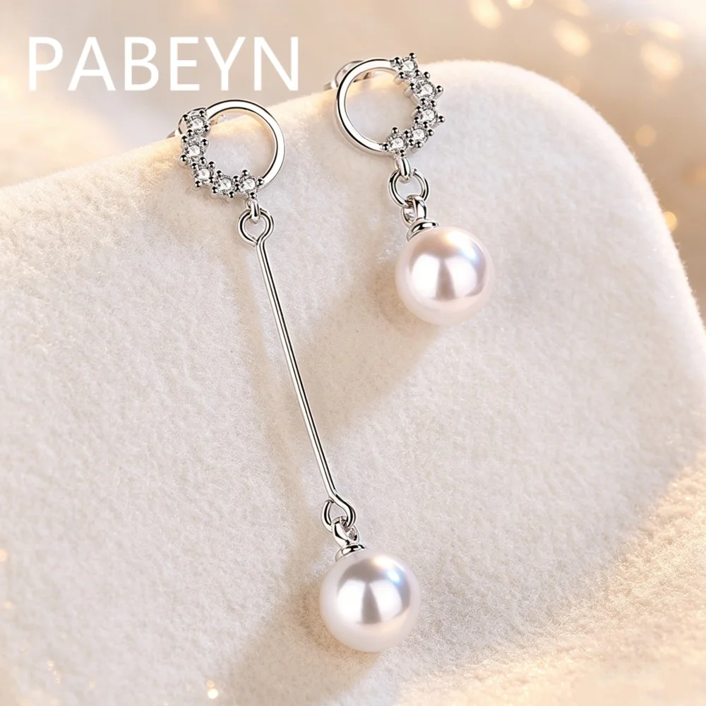925 Sterling Silver Fashion Temperament Irregular Round Zircon Fringed Pearl Earrings Birthday Party Anniversary Gift