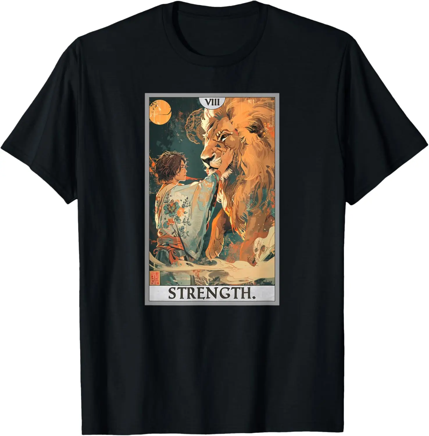 Cards Tarot Card 8 Strength T-Shirt 100% Cotton Trendy Y2K Short-Sleeve Tee-Soft, Quick-Drying, Moisture-Wicking; Ideal Sports