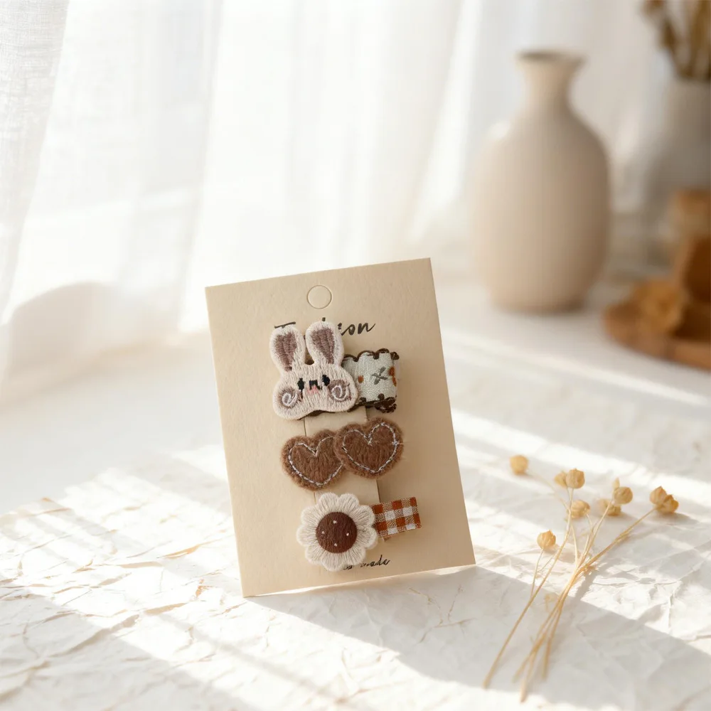 

Infant Pearl Bunny Plaid Bow Hair Clips Knitted Heart Flower Design Cute Cartoon Full Wrap Side Bang Barrettes Soft Baby Gift