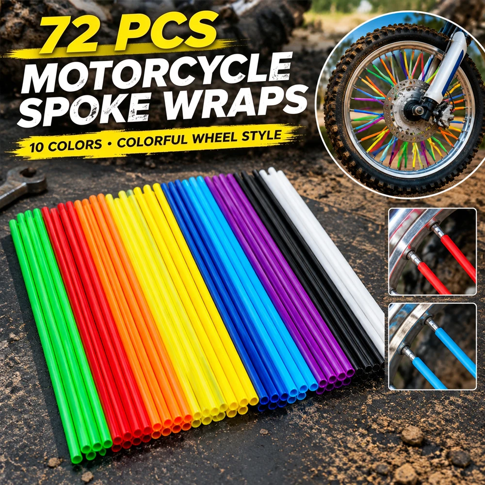 72Pcs Dirt Bike Motocross Enduro Spoke Covers, Universal Wheel Rim Spoke Wrap Kit Skins Protector 17/24cm for Pit Bike Bicycle