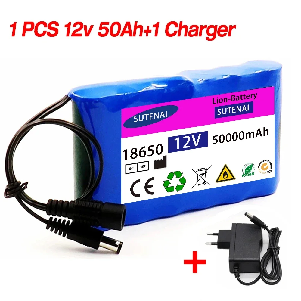 

Air transport 12v 50Ah 50000mAh 18650 Rechargeable batteries 12.6V PCB Lithium Battery pack Protection Board +12.6V 1A Charger