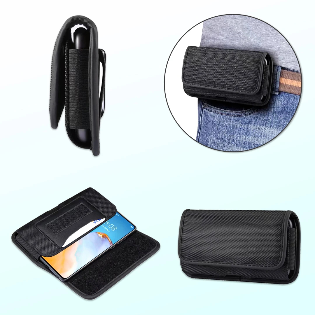 Nylon Belt Clip Phone Case Men Waist Bag For iPhone 16 15 14 Pro Max Samsung S24 S23 S22 Plus Redmi Note 13 12 11 Holster Cover