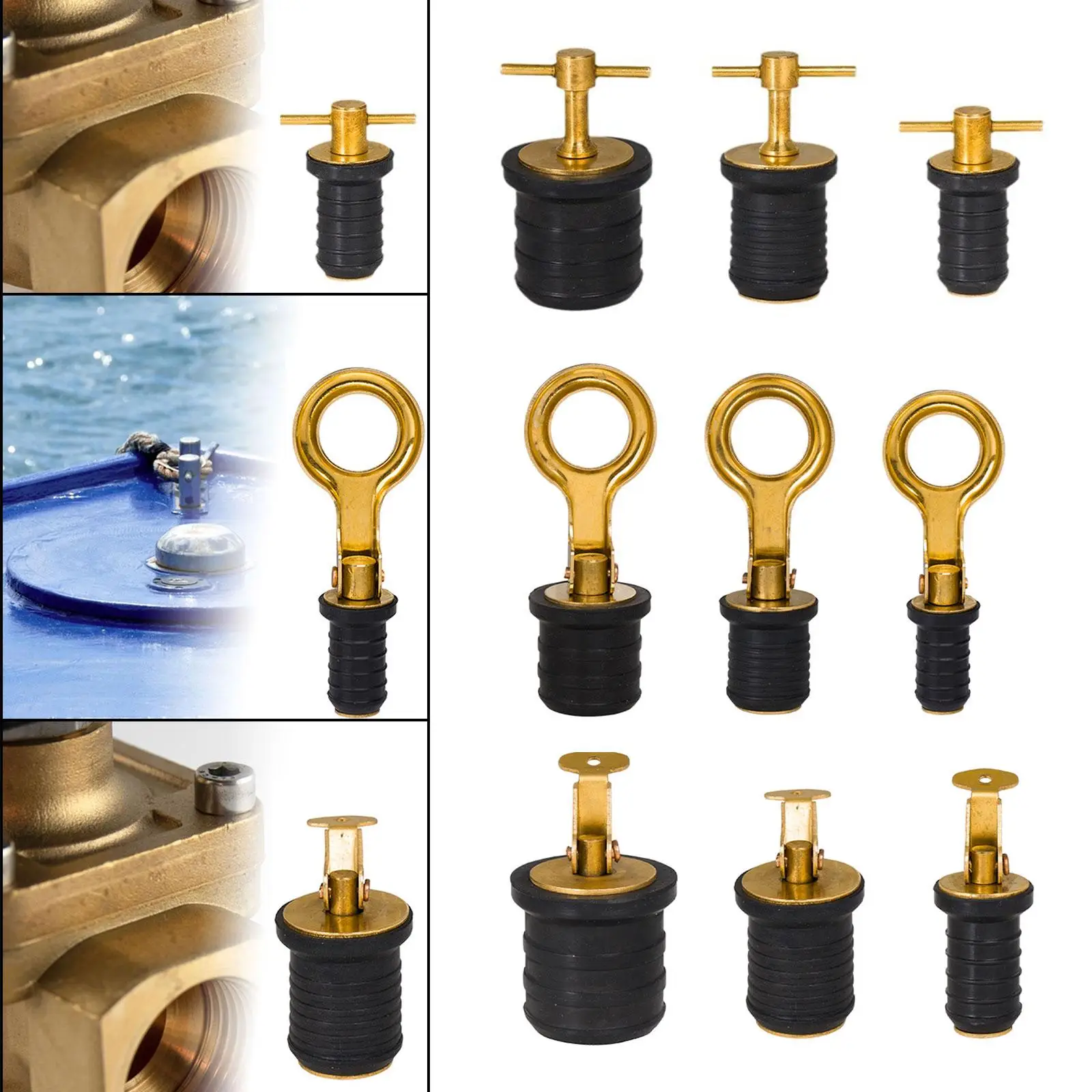 

Brass Handle Drain Plug Easy to Use Replaces for Yachts Boats Kayaks