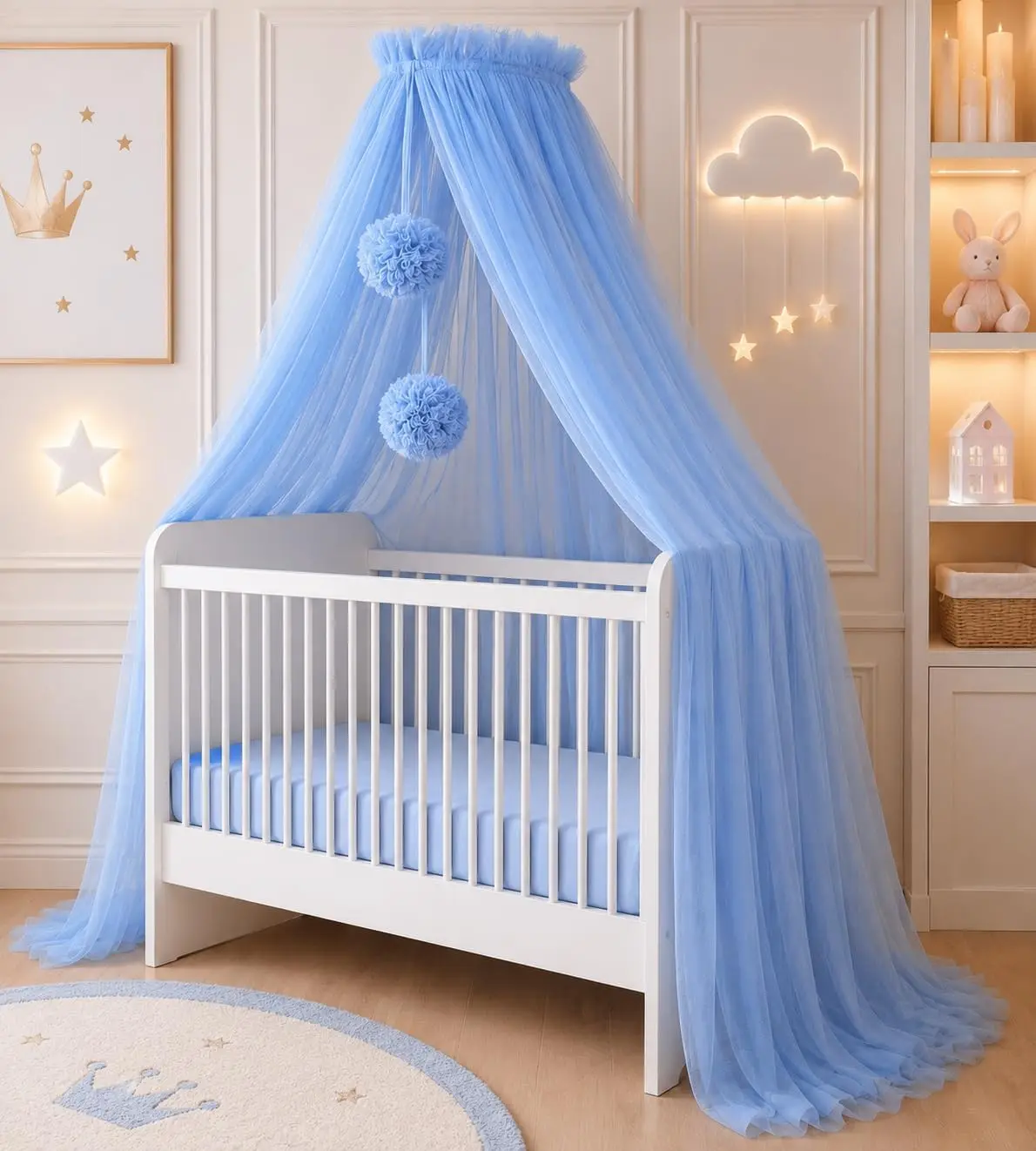 

Bed Canopy Blue with Pompoms